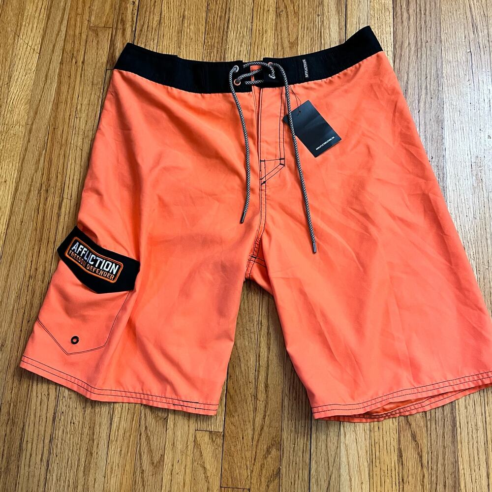 Affliction Shorts Mens 32 Orange Freedom Defender Board Shorts Swimwear Trunks